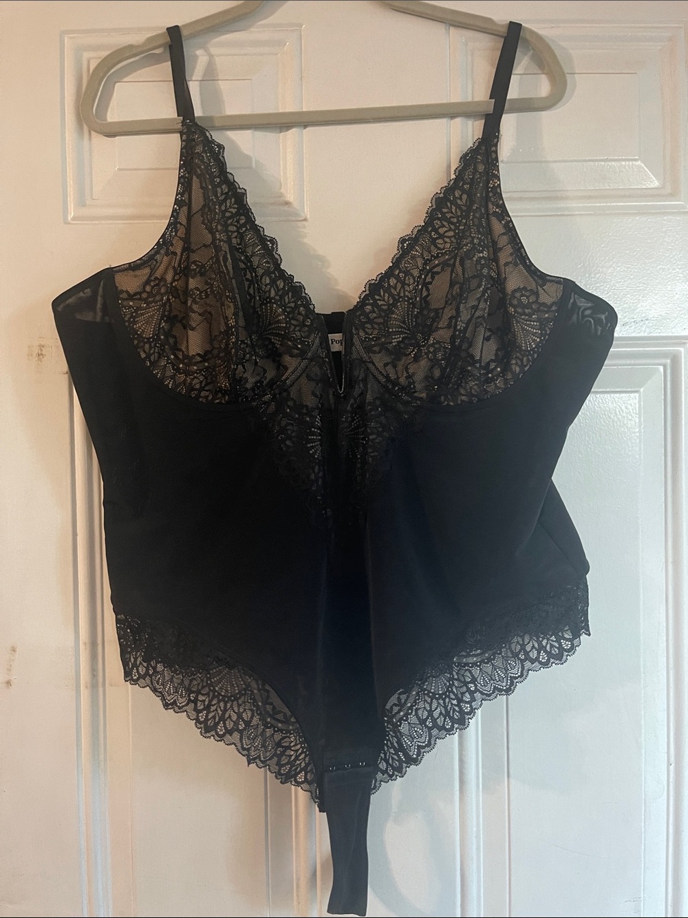 Sheer Lace Trim Black Bodysuit with Adjustable Straps